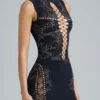 Joni Embellished Mid-Rise Mini Skirt in Black