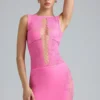 Joni Embellished Mid-Rise Mini Skirt in Bubblegum Pink