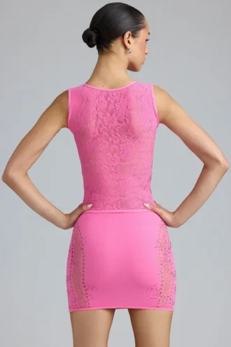 Joni Embellished Mid-Rise Mini Skirt in Bubblegum Pink