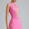 Joni Embellished Mid-Rise Mini Skirt in Bubblegum Pink