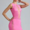 Joni Embellished Mid-Rise Mini Skirt in Bubblegum Pink