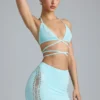 Joni Embellished Mid-Rise Mini Skirt in Ice Blue