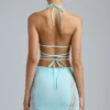 Joni Embellished Mid-Rise Mini Skirt in Ice Blue