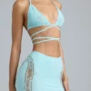 Joni Embellished Mid-Rise Mini Skirt in Ice Blue