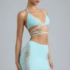 Joni Embellished Mid-Rise Mini Skirt in Ice Blue