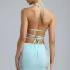 Joni Embellished Mid-Rise Mini Skirt in Ice Blue