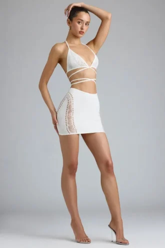 Joni Embellished Mid-Rise Mini Skirt in Ivory