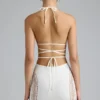 Joni Embellished Mid-Rise Mini Skirt in Ivory