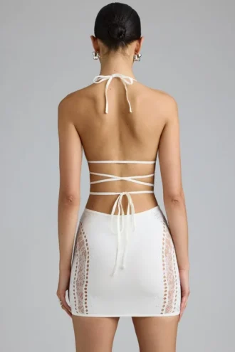 Joni Embellished Mid-Rise Mini Skirt in Ivory