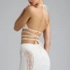 Liberty Embellished Cross-Strap Bikini Top in Ivory