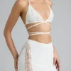 Joni Embellished Mid-Rise Mini Skirt in Ivory
