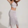 Jordana Embellished Handkerchief Hem Midaxi Skirt in Silver