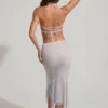 Jordana Embellished Handkerchief Hem Midaxi Skirt in Silver