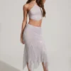 Jordana Embellished Handkerchief Hem Midaxi Skirt in Silver