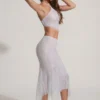Jordana Embellished Handkerchief Hem Midaxi Skirt in Silver