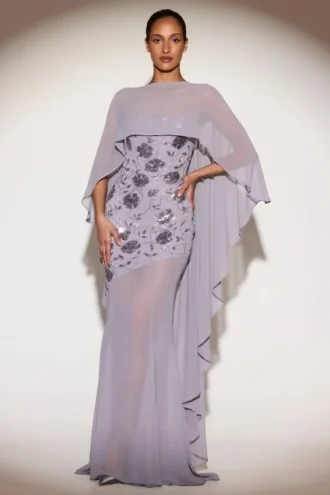 Jovelle Sheer Chiffon Draped Cape in Lilac