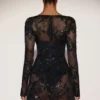 Jovie Sheer Embellished Bodysuit Corset Mini Dress in Black