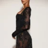 Jovie Sheer Embellished Bodysuit Corset Mini Dress in Black