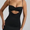 Julane Slinky Jersey Ruched Cut-Out Midaxi Dress in Black