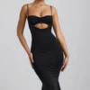 Julane Slinky Jersey Ruched Cut-Out Midaxi Dress in Black