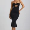 Julane Slinky Jersey Ruched Cut-Out Midaxi Dress in Black