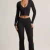 Jules Modal Ribbed Foldover Flared Trousers in Black
