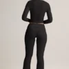 Jules Modal Ribbed Foldover Flared Trousers in Black