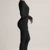 Jules Modal Ribbed Foldover Flared Trousers in Black