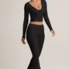 Jules Modal Ribbed Foldover Flared Trousers in Black