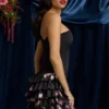 Juliet Strapless Ruffled Tiered Corset Mini Dress in Black Floral Print