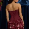 Juliet Strapless Ruffled Tiered Corset Mini Dress in Maroon Floral Print