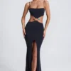 Julitta Hardware Detail Cut-Out Maxi Dress in Black