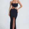 Julitta Hardware Detail Cut-Out Maxi Dress in Black