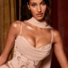 Junelle Embellished Lace-Up Corset Top With Scarf in Gold