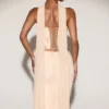 Junelle Embellished Lace-Up Corset Top With Scarf in Gold