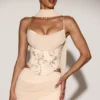 Junelle Embellished Lace-Up Corset Top With Scarf in Gold