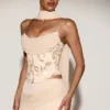 Junelle Embellished Lace-Up Corset Top With Scarf in Gold