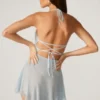 Juni Embellished Lace Up Back Mini Dress in Aqua Juni Embellished Lace Up Back Mini Dress in Aqua