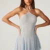 Juni Embellished Lace Up Back Mini Dress in Aqua Juni Embellished Lace Up Back Mini Dress in Aqua