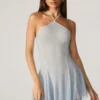 Juni Embellished Lace Up Back Mini Dress in Aqua Juni Embellished Lace Up Back Mini Dress in Aqua