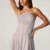 Juni Embellished Lace Up Back Mini Dress in Silver Juni Embellished Lace Up Back Mini Dress in Silver