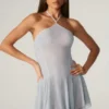 Juni Embellished Lace Up Back Mini Dress in Silver Juni Embellished Lace Up Back Mini Dress in Silver