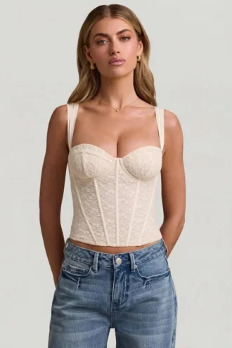 Junia Underwired Lace Corset Top in Ivory