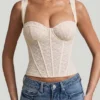 Junia Underwired Lace Corset Top in Ivory