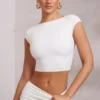 Juno Cap Sleeve Open Back Crop Top in White