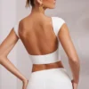 Juno Cap Sleeve Open Back Crop Top in White