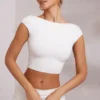 Juno Cap Sleeve Open Back Crop Top in White