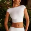 Juno Cap Sleeve Open Back Crop Top in White