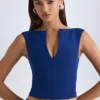 Kadie Open-Front Crop Top in True Navy