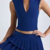 Kadie Open-Front Crop Top in True Navy